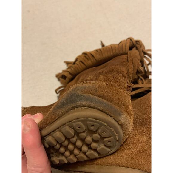 Minnetonka Fringe Leather Mid Calf Brown Flat Boot Women's Size 7.5 - Picture 10 of 12